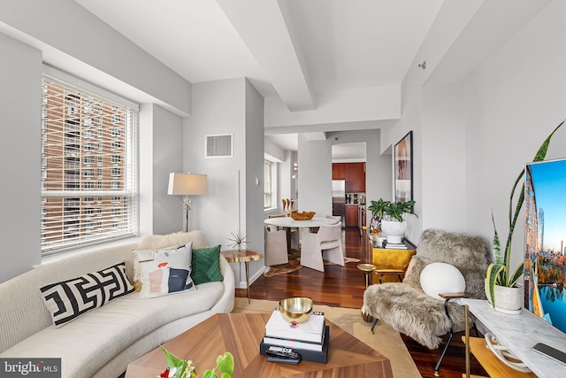 living room with wood-type flooring