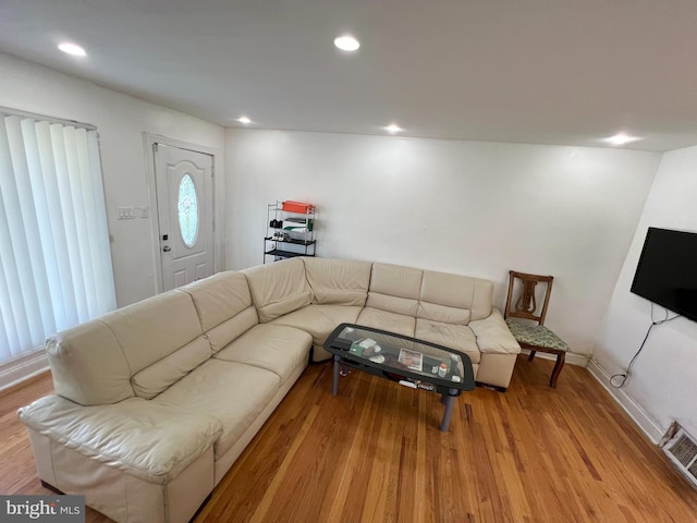 living room featuring light wood-type flooring