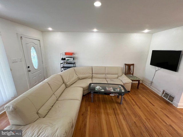 living room with hardwood / wood-style flooring