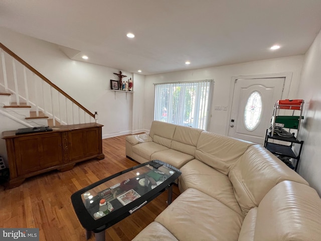 living room with hardwood / wood-style flooring