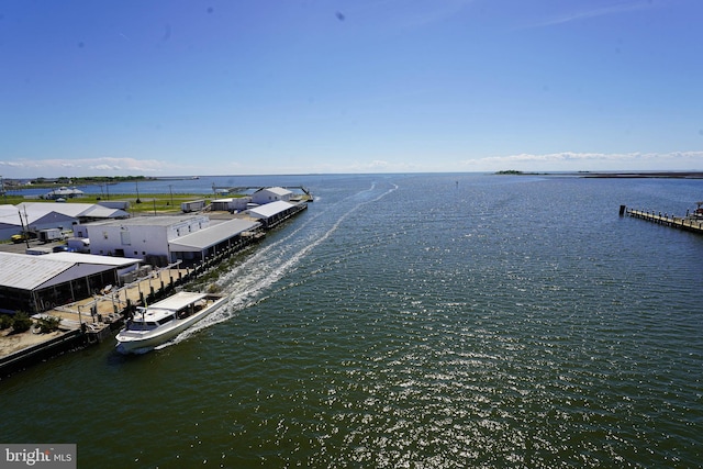 exterior space with a water view