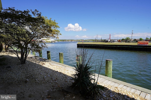 view of dock featuring a water view