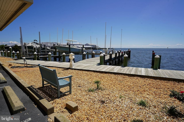 view of dock with a water view