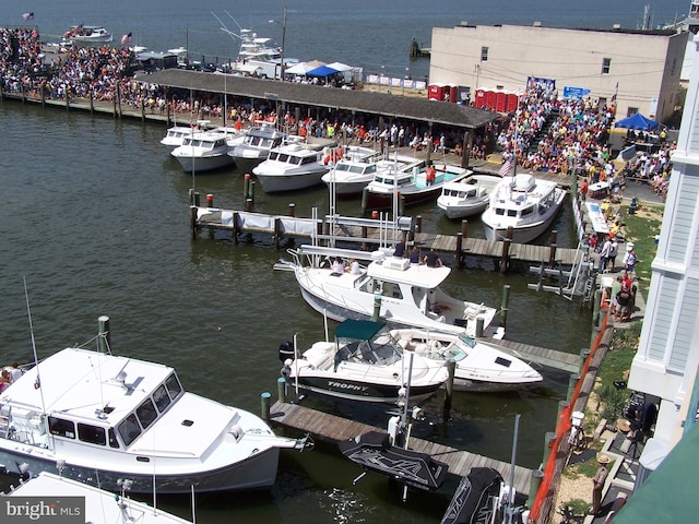 view of dock with a water view