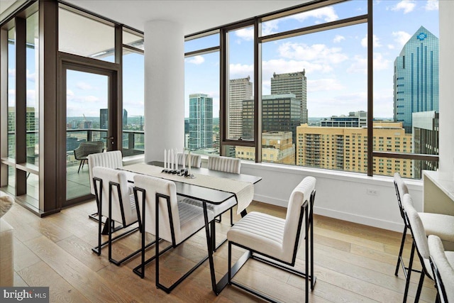 dining space featuring light hardwood / wood-style floors