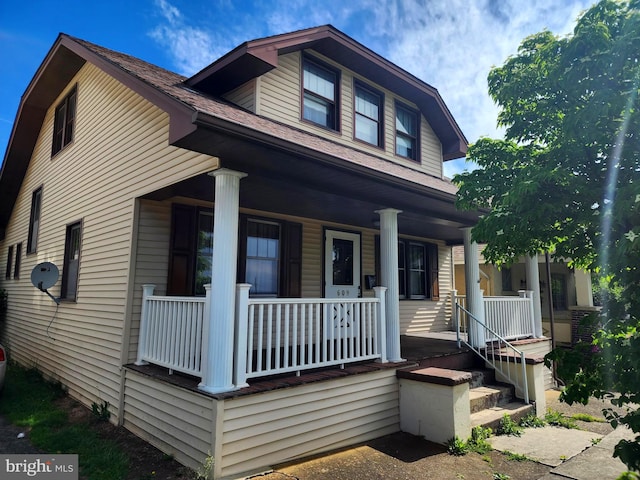 view of front of home featuring covered porch