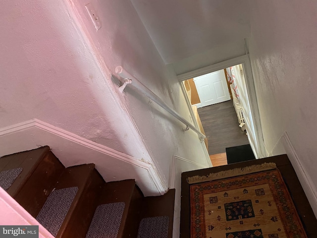 staircase featuring hardwood / wood-style floors