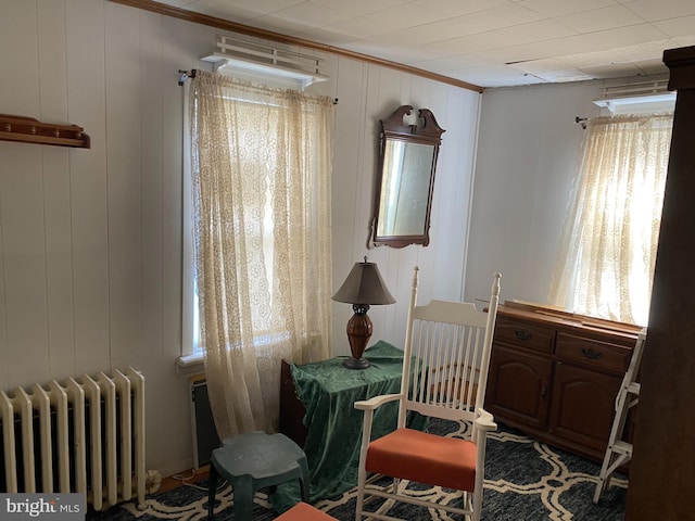 interior space with radiator and crown molding