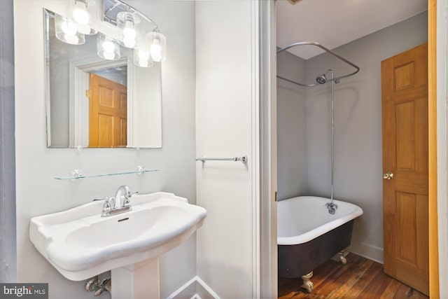 bathroom with wood-type flooring and sink