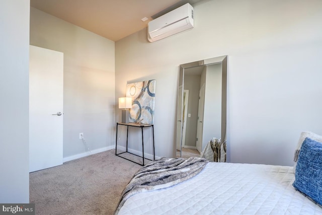 bedroom with carpet flooring and a wall mounted AC