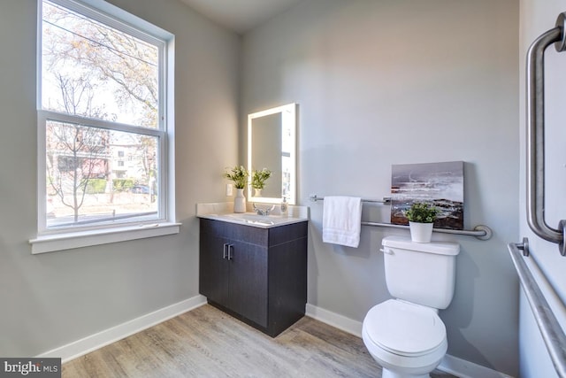 bathroom with a wealth of natural light, hardwood / wood-style floors, and oversized vanity