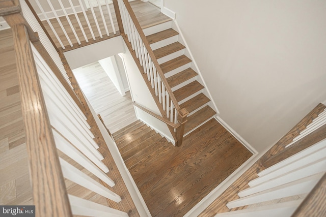 stairway featuring wood-type flooring