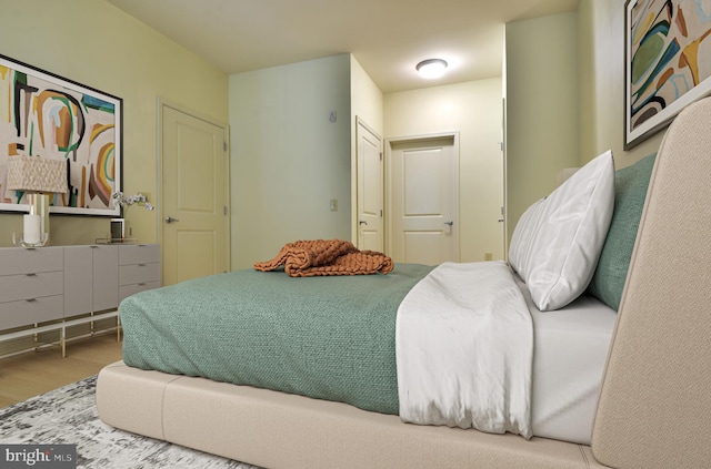 bedroom with a closet and hardwood / wood-style flooring