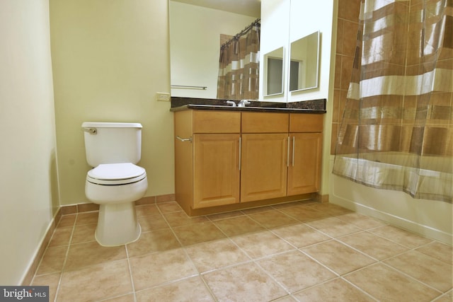 bathroom featuring tile flooring, vanity, and toilet