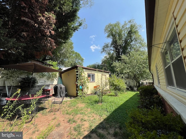 view of yard featuring an outdoor structure