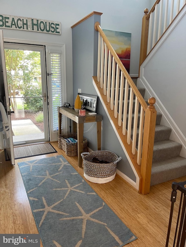 foyer with wood-type flooring