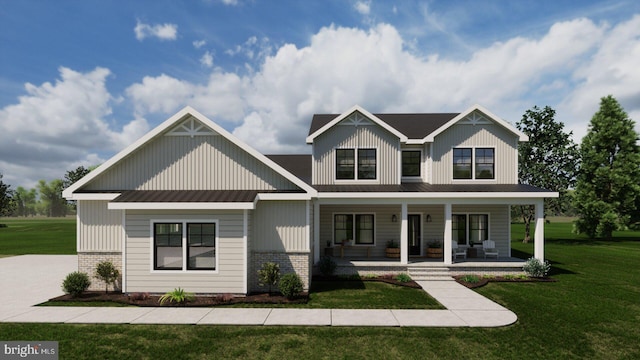 craftsman-style house with covered porch and a front yard