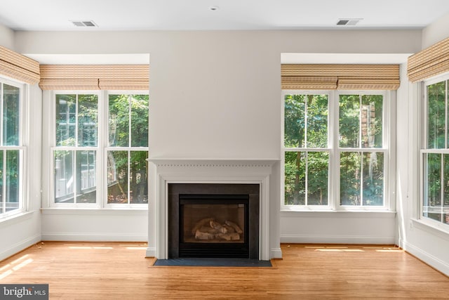 unfurnished living room with light hardwood / wood-style floors and a wealth of natural light