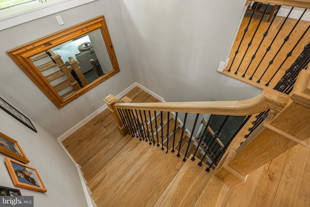 staircase featuring hardwood / wood-style floors