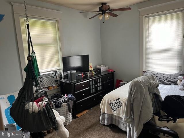 bedroom with carpet and ceiling fan