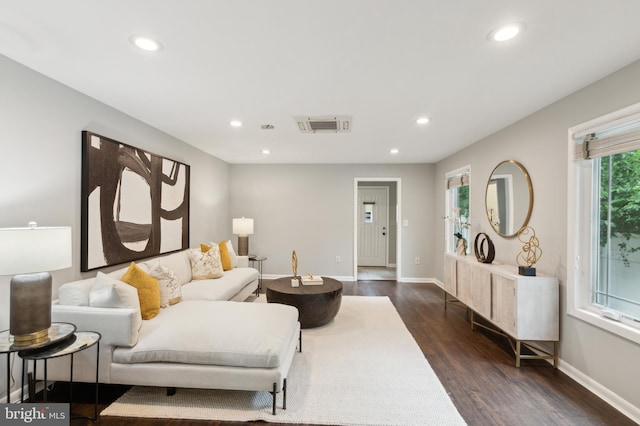 living room featuring dark hardwood / wood-style floors