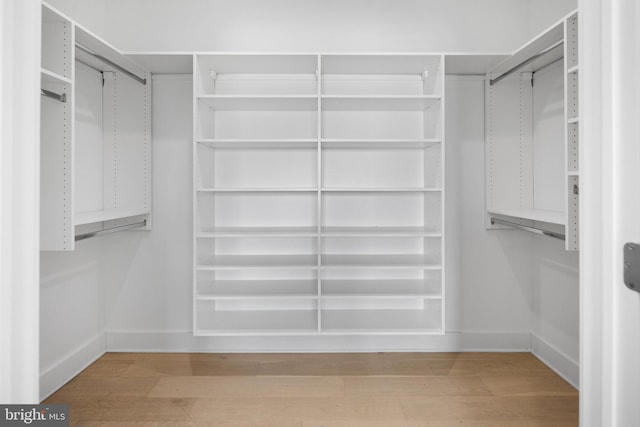 walk in closet with light wood-type flooring