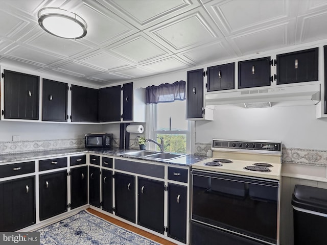 kitchen featuring sink, light hardwood / wood-style flooring, and electric range