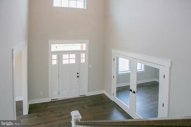 entrance foyer with plenty of natural light and dark hardwood / wood-style floors