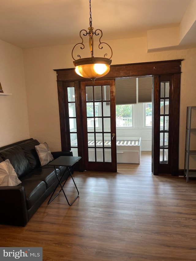 unfurnished living room with a healthy amount of sunlight and dark hardwood / wood-style flooring