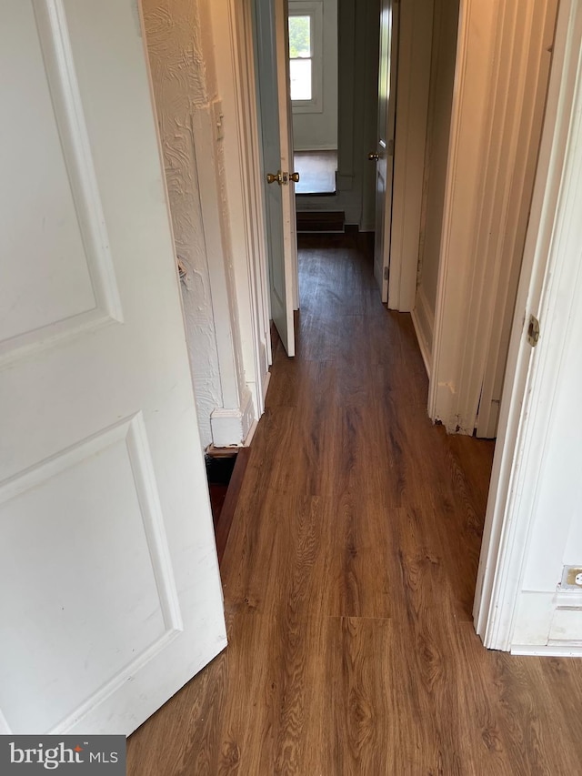 hall with dark hardwood / wood-style floors