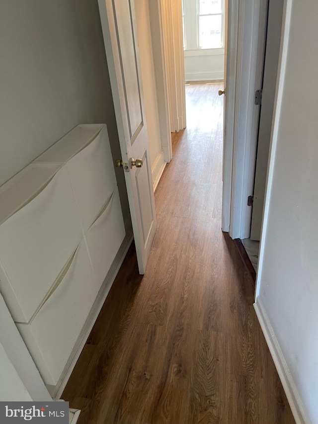 hall with dark wood-type flooring