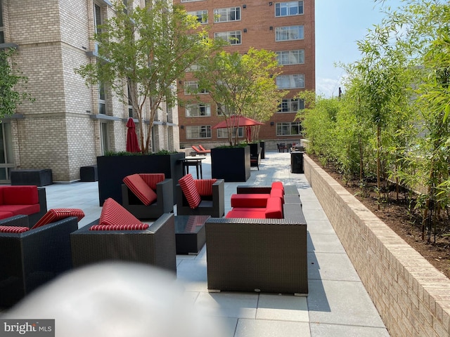 view of patio / terrace featuring an outdoor living space