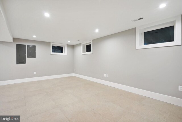 basement with light tile floors