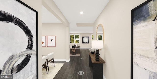 hallway featuring dark hardwood / wood-style flooring