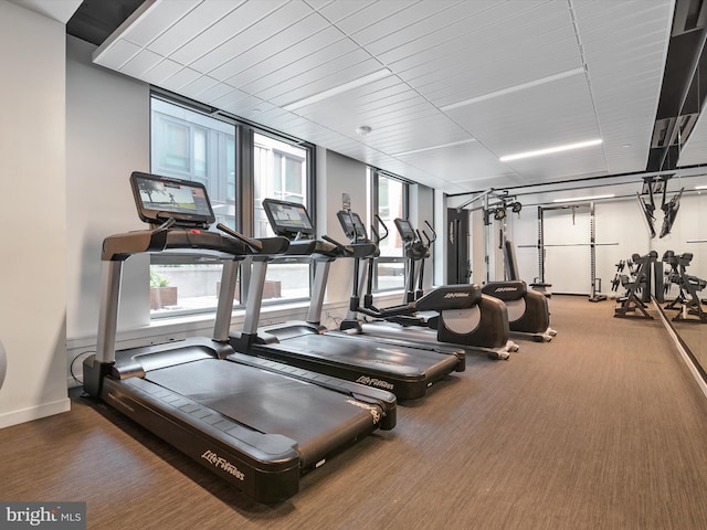 workout area featuring carpet and a wealth of natural light