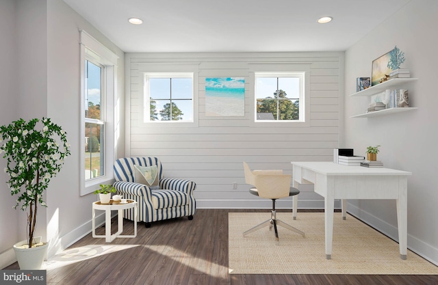 office area featuring dark wood-type flooring