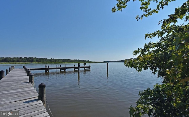 view of dock with a water view