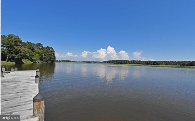 view of dock with a water view