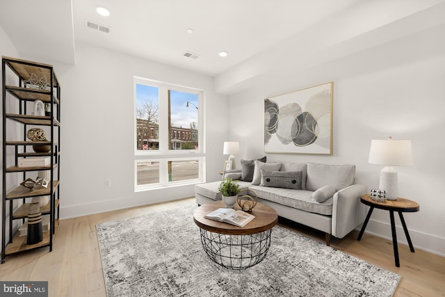 living room featuring light wood-type flooring