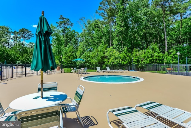 view of swimming pool with a patio area