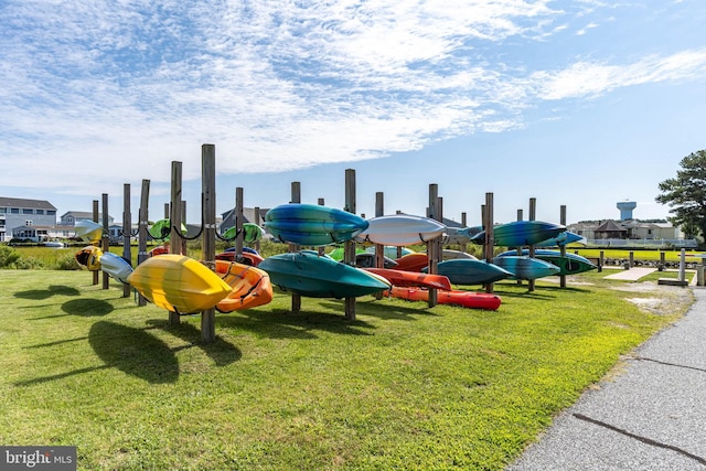 view of jungle gym with a lawn