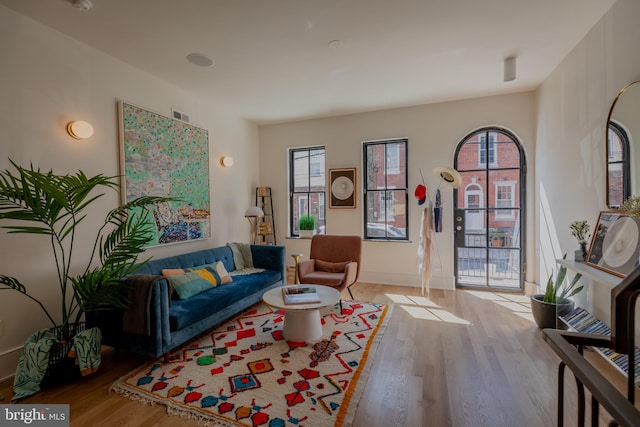 living room featuring light wood-type flooring