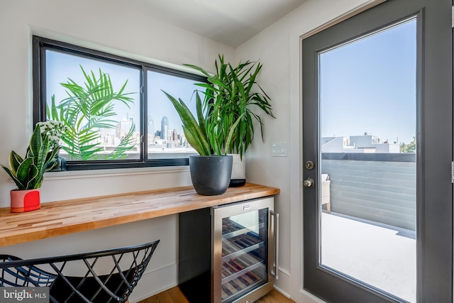 interior space featuring indoor bar and wine cooler