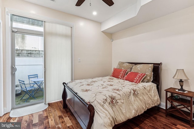 bedroom featuring ceiling fan and hardwood / wood-style floors