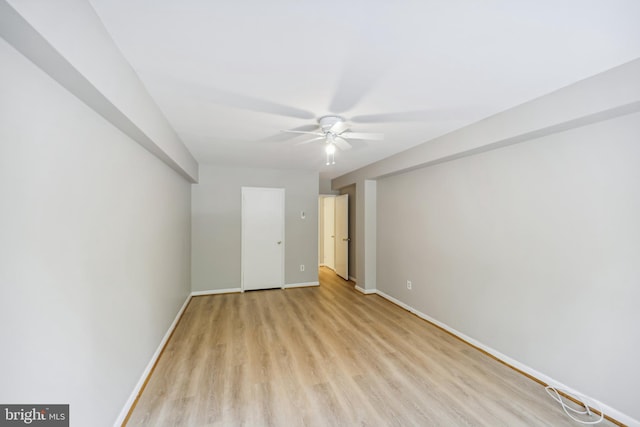 unfurnished room featuring light hardwood / wood-style floors and ceiling fan