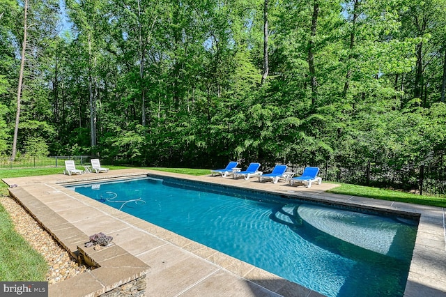 view of swimming pool with a patio