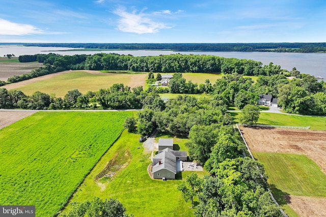 bird's eye view with a rural view and a water view