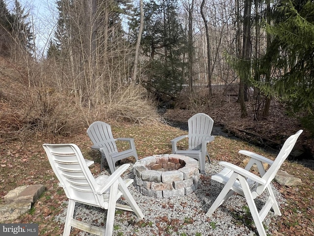 view of yard with an outdoor fire pit