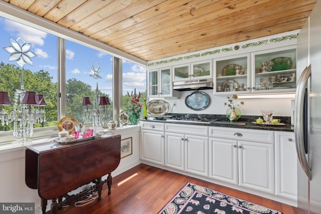 interior space with wood ceiling