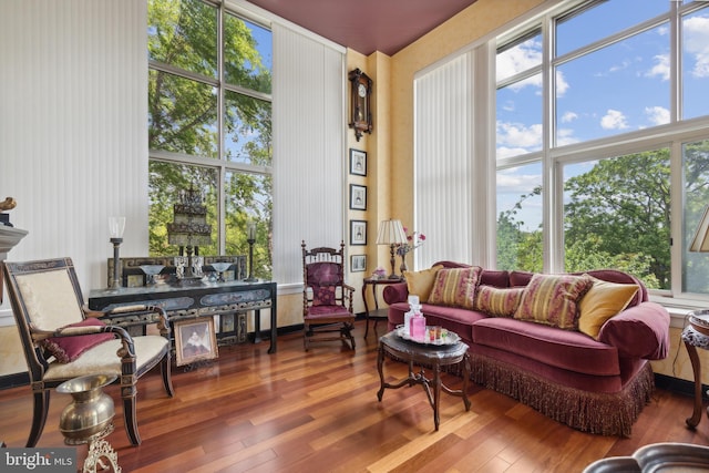 living room featuring a wealth of natural light and wood-type flooring